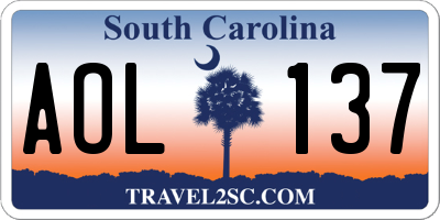 SC license plate AOL137