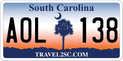 SC license plate AOL138