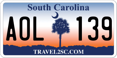SC license plate AOL139