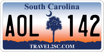 SC license plate AOL142