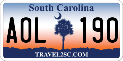 SC license plate AOL190