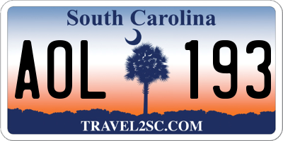 SC license plate AOL193