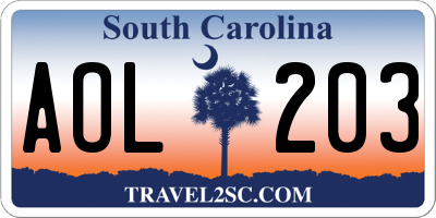 SC license plate AOL203