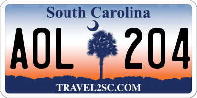 SC license plate AOL204