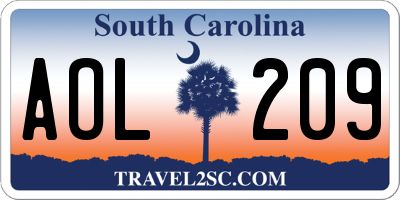SC license plate AOL209