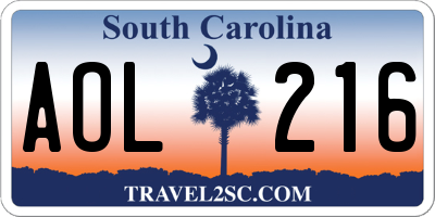 SC license plate AOL216