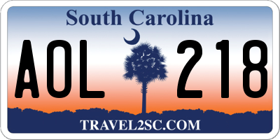 SC license plate AOL218