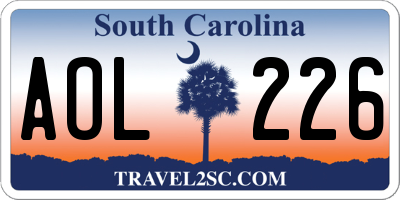 SC license plate AOL226