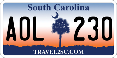 SC license plate AOL230