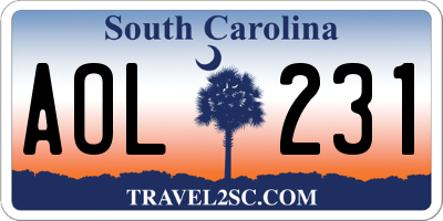 SC license plate AOL231