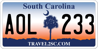 SC license plate AOL233