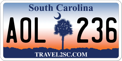 SC license plate AOL236