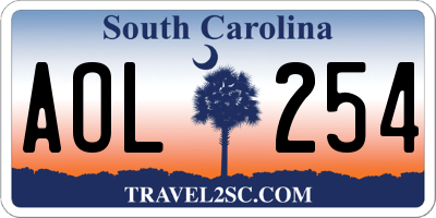 SC license plate AOL254