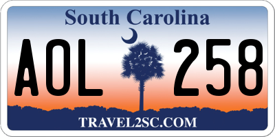 SC license plate AOL258