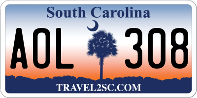 SC license plate AOL308