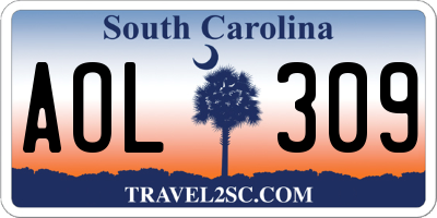 SC license plate AOL309