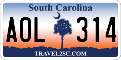 SC license plate AOL314