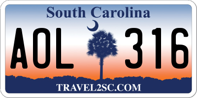 SC license plate AOL316