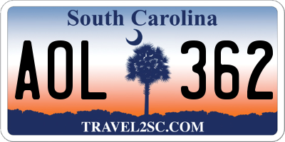 SC license plate AOL362