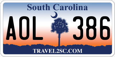 SC license plate AOL386