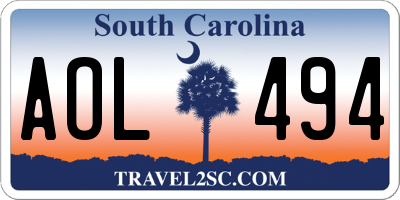 SC license plate AOL494