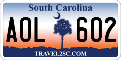 SC license plate AOL602