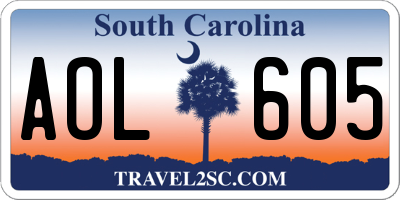 SC license plate AOL605