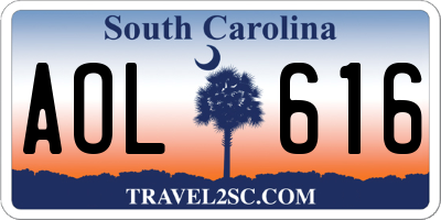 SC license plate AOL616