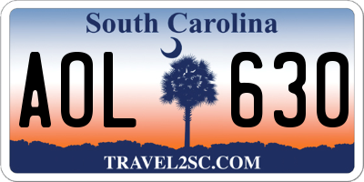 SC license plate AOL630