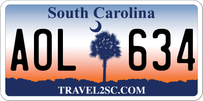 SC license plate AOL634