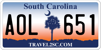 SC license plate AOL651