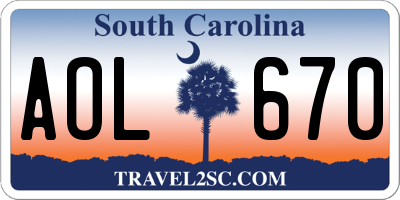 SC license plate AOL670
