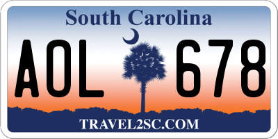 SC license plate AOL678