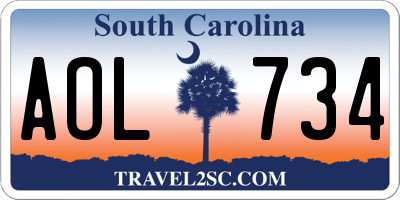 SC license plate AOL734