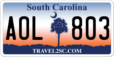 SC license plate AOL803