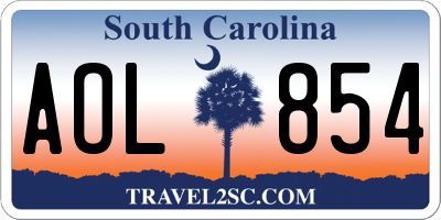 SC license plate AOL854