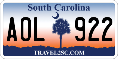 SC license plate AOL922