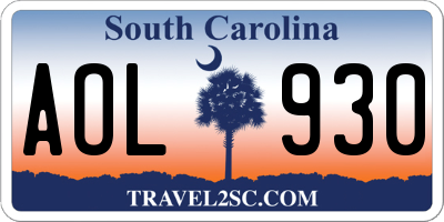SC license plate AOL930