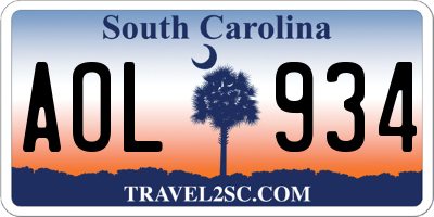 SC license plate AOL934