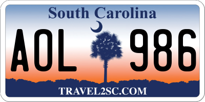 SC license plate AOL986