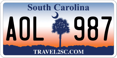 SC license plate AOL987