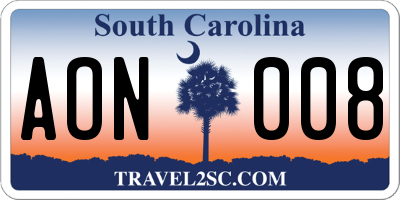 SC license plate AON008