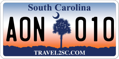 SC license plate AON010