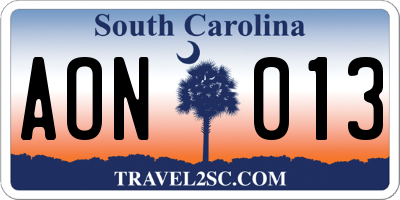 SC license plate AON013
