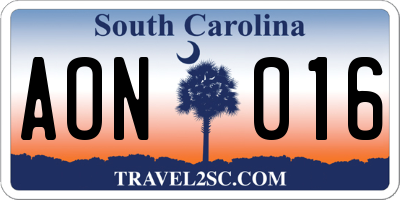 SC license plate AON016