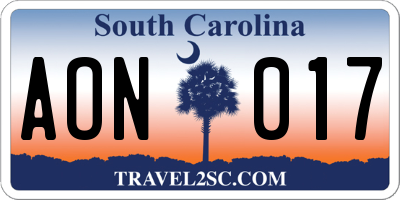 SC license plate AON017