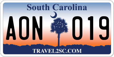 SC license plate AON019