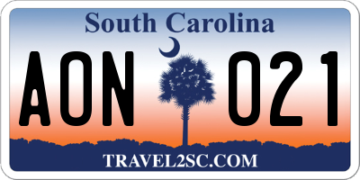 SC license plate AON021