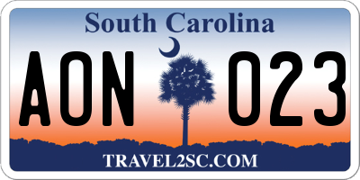SC license plate AON023