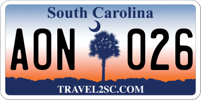 SC license plate AON026